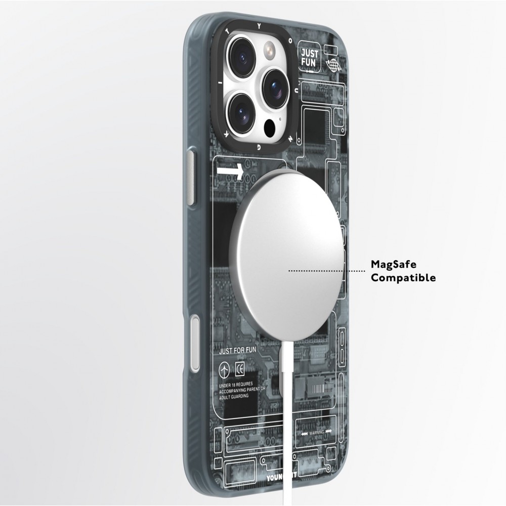 iPhone 16 Pro Max Case Hülle - Youngkit Silikon MagSafe-kompatibles Design Schaltkreis Stil Elektronikchip - Grau