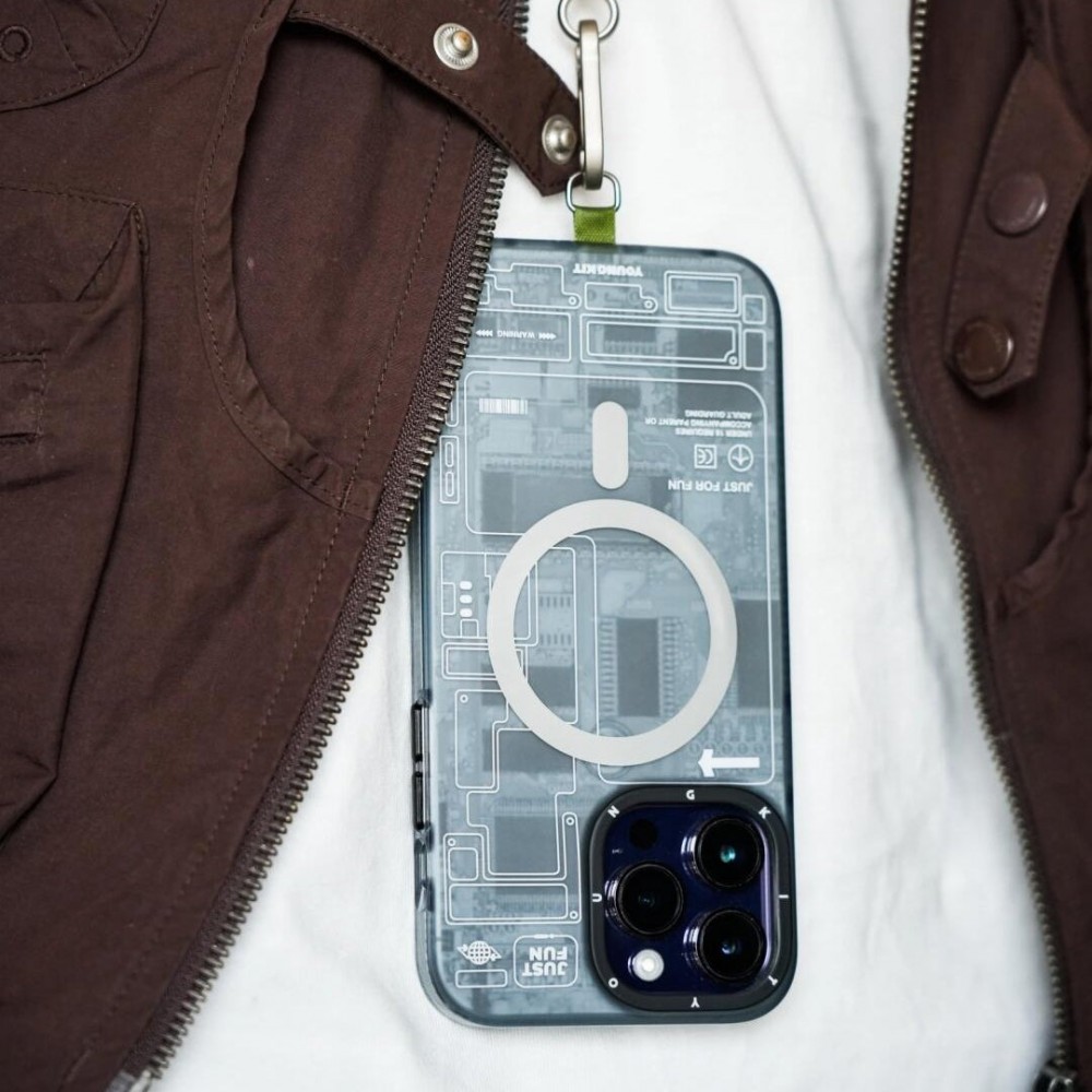iPhone 16 Pro Max Case Hülle - Youngkit Silikon MagSafe-kompatibles Design Schaltkreis Stil Elektronikchip - Grau