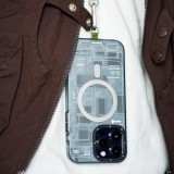 iPhone 16 Pro Max Case Hülle - Youngkit Silikon MagSafe-kompatibles Design Schaltkreis Stil Elektronikchip - Grau