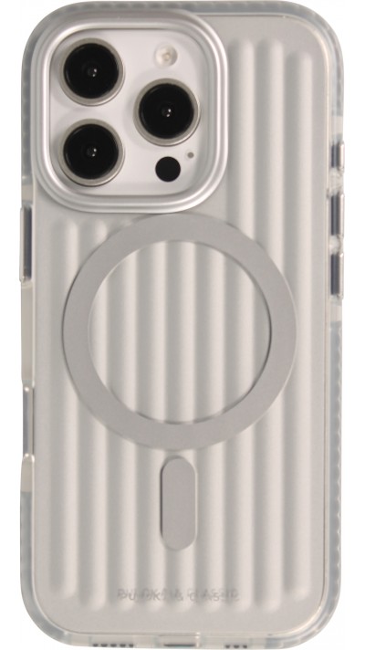 Coque iPhone 16 Pro - Puloka MagSafe élégante minimaliste et douce en silicone souple - Argent