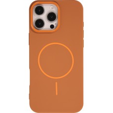 iPhone 16 Pro Case H&uuml;lle - Silicone MagSafe Flexibel Halo Licht - Braun