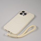 iPhone 16 Pro Case H&uuml;lle - Silikon Soft Touch MagSafe mit Wellen und Handschlauf - Weiss