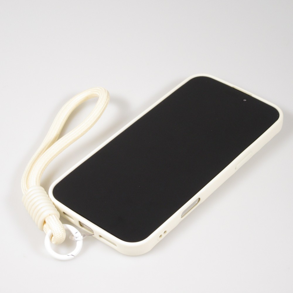 iPhone 16 Pro Case H&uuml;lle - Silikon Soft Touch MagSafe mit Wellen und Handschlauf - Weiss