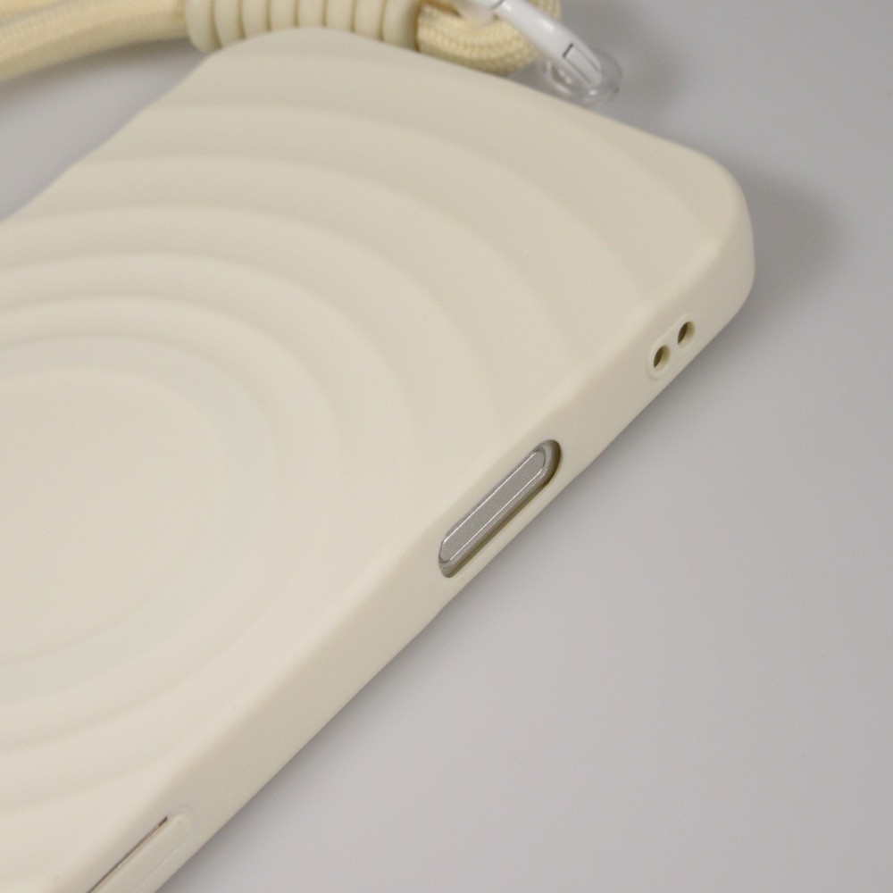 iPhone 16 Pro Case H&uuml;lle - Silikon Soft Touch MagSafe mit Wellen und Handschlauf - Weiss