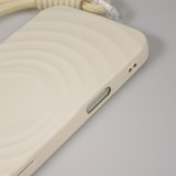 iPhone 16 Pro Case H&uuml;lle - Silikon Soft Touch MagSafe mit Wellen und Handschlauf - Weiss