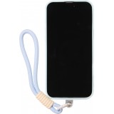 iPhone 16 Pro Case H&uuml;lle - Silikon Soft Touch MagSafe mit Wellen und Handschlauf - Blau