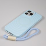 iPhone 16 Pro Case H&uuml;lle - Silikon Soft Touch MagSafe mit Wellen und Handschlauf - Blau