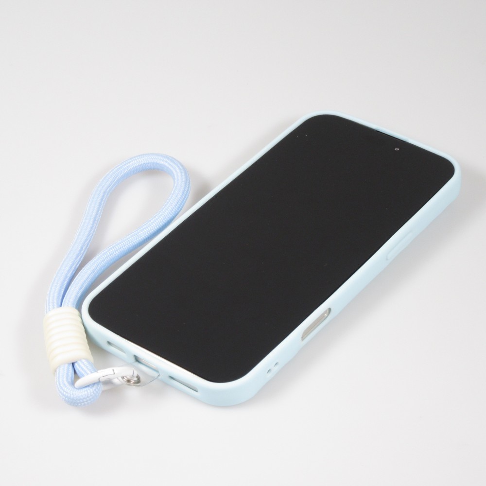 iPhone 16 Pro Case H&uuml;lle - Silikon Soft Touch MagSafe mit Wellen und Handschlauf - Blau