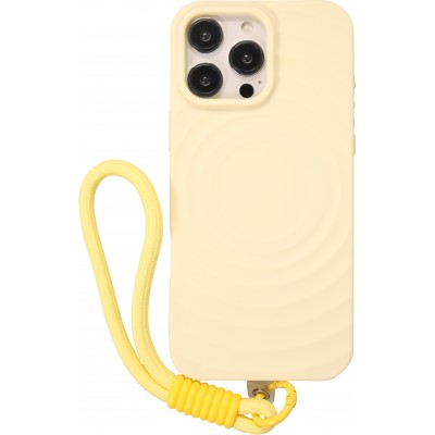 iPhone 16 Pro Case H&uuml;lle - Silikon Soft Touch MagSafe mit Wellen und Handschlauf - Gelb