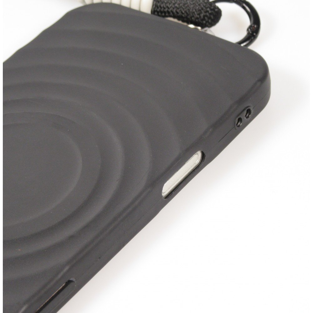 iPhone 16 Pro Case H&uuml;lle - Silikon Soft Touch MagSafe mit Wellen und Handschlauf - Schwarz