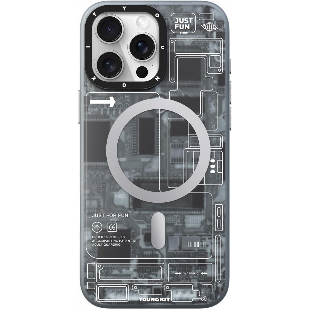 iPhone 16 Pro Case H&uuml;lle - Youngkit Silikon MagSafe-kompatibles Design Schaltkreis Stil Elektronikchip - Grau
