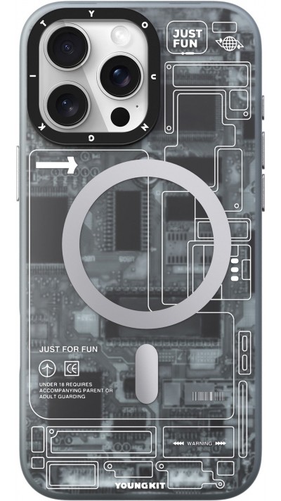 iPhone 16 Pro Case Hülle - Youngkit Silikon MagSafe-kompatibles Design Schaltkreis Stil Elektronikchip - Grau