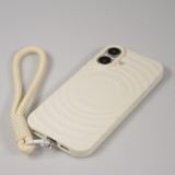 iPhone 16 Case H&uuml;lle - Silikon Soft Touch MagSafe mit Wellen und Handschlauf - Weiss