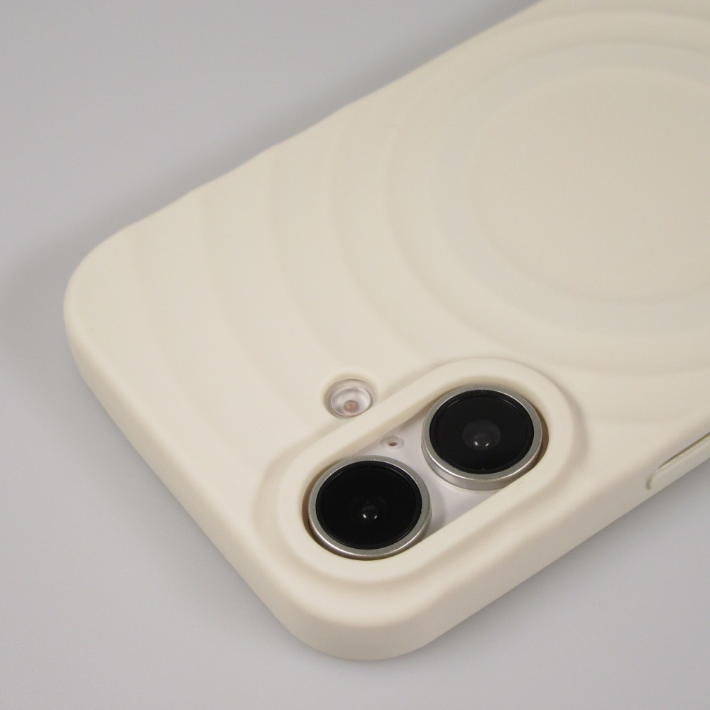 iPhone 16 Case H&uuml;lle - Silikon Soft Touch MagSafe mit Wellen und Handschlauf - Weiss