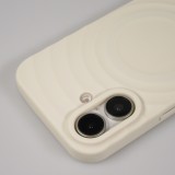 iPhone 16 Case H&uuml;lle - Silikon Soft Touch MagSafe mit Wellen und Handschlauf - Weiss