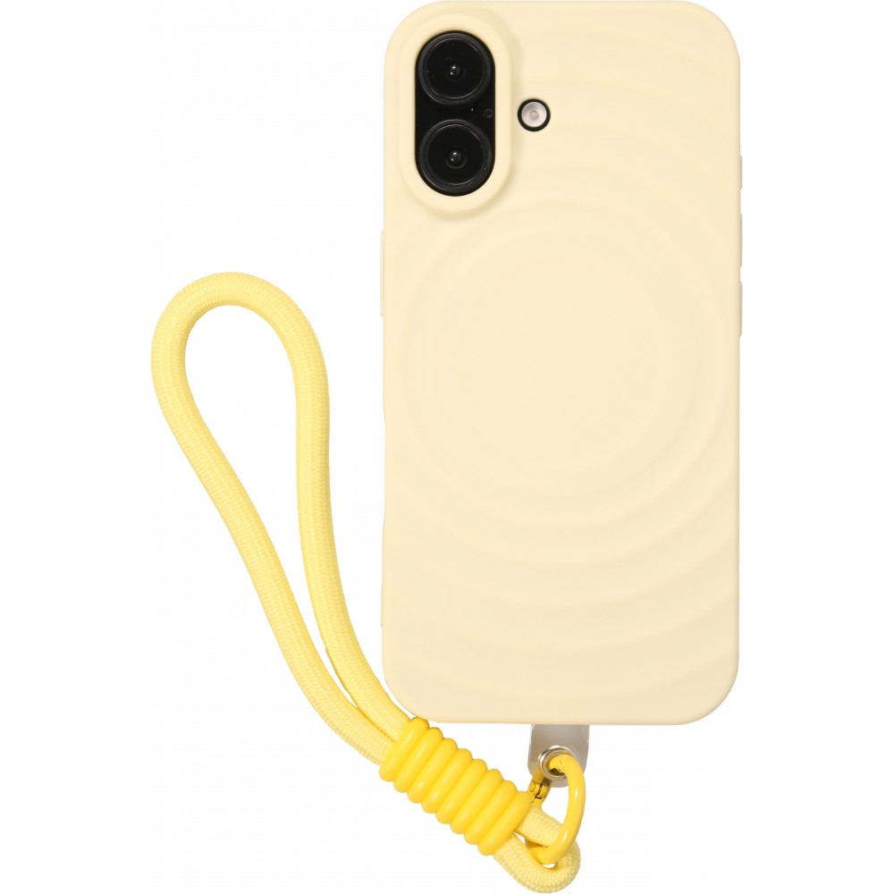iPhone 16 Case H&uuml;lle - Silikon Soft Touch MagSafe mit Wellen und Handschlauf - Gelb
