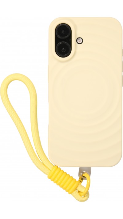 Coque iPhone 16 - Silicone Soft Touch MagSafe avec vagues et lanière - Jaune