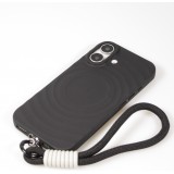 iPhone 16 Case H&uuml;lle - Silikon Soft Touch MagSafe mit Wellen und Handschlauf - Schwarz