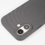iPhone 16 Case H&uuml;lle - Silikon Soft Touch MagSafe mit Wellen und Handschlauf - Schwarz