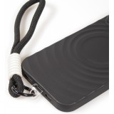 iPhone 16 Case H&uuml;lle - Silikon Soft Touch MagSafe mit Wellen und Handschlauf - Schwarz