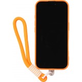 iPhone 16 Case H&uuml;lle - Silikon Soft Touch MagSafe mit Wellen und Handschlauf - Orange