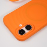 iPhone 16 Case H&uuml;lle - Silikon Soft Touch MagSafe mit Wellen und Handschlauf - Orange