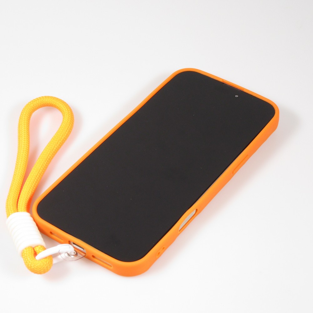 iPhone 16 Case H&uuml;lle - Silikon Soft Touch MagSafe mit Wellen und Handschlauf - Orange