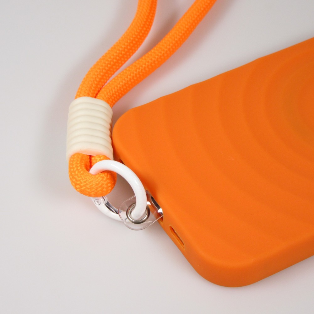 iPhone 16 Case H&uuml;lle - Silikon Soft Touch MagSafe mit Wellen und Handschlauf - Orange
