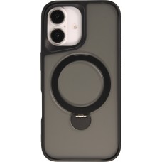 iPhone 16 Case Hülle - Transparente Minimalistische mit Drehring und Verstärkten Kanten - Schwarz