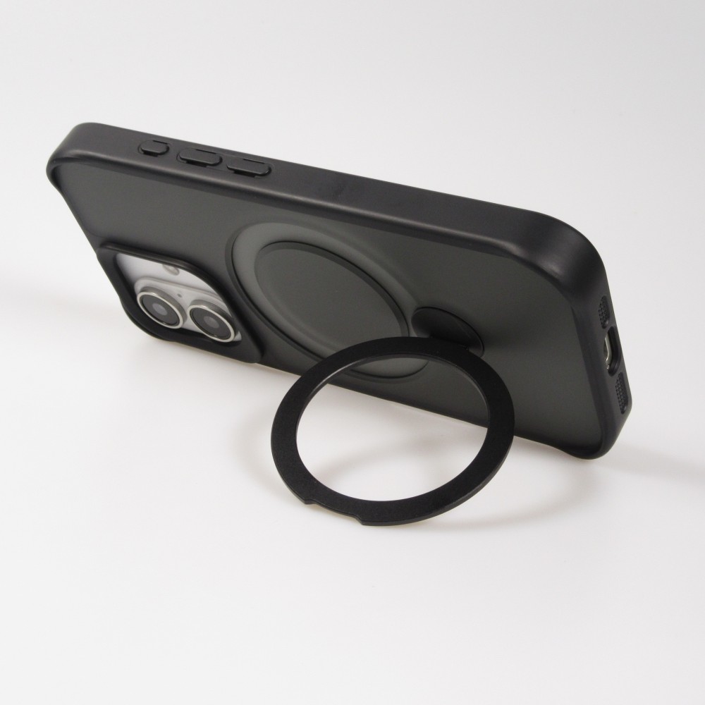 iPhone 16 Case Hülle - Transparente Minimalistische mit Drehring und Verstärkten Kanten - Schwarz