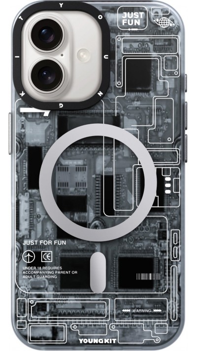 iPhone 16 Case Hülle - Youngkit Silikon MagSafe-kompatibles Design Schaltkreis Stil Elektronikchip - Grau