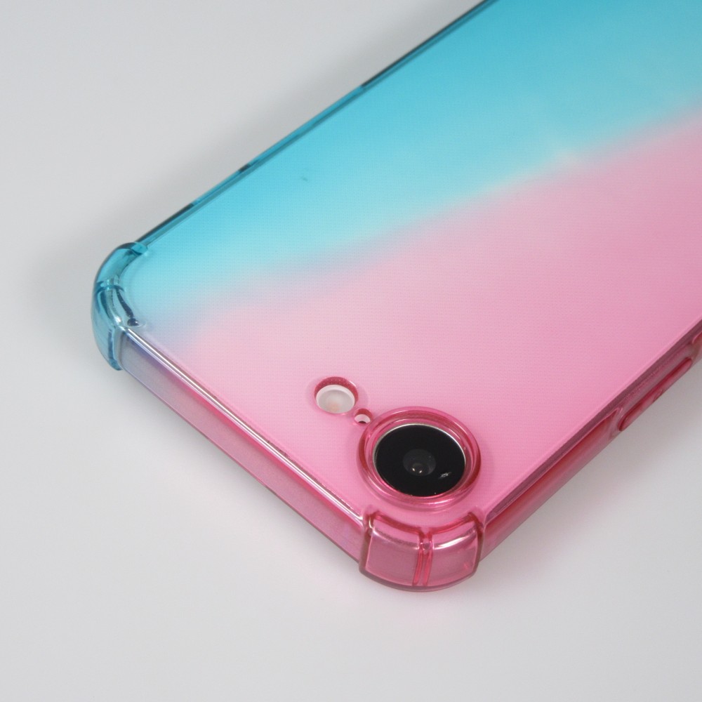 Hülle iPhone 16e - Gummi Bumper Rainbow mit extra Schutz für Ecken Antischock - rosa blau