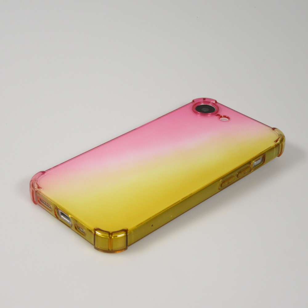iPhone 16e Case Hülle - Gummi Bumper Rainbow mit extra Schutz für Ecken Antischock - rosa - Gelb