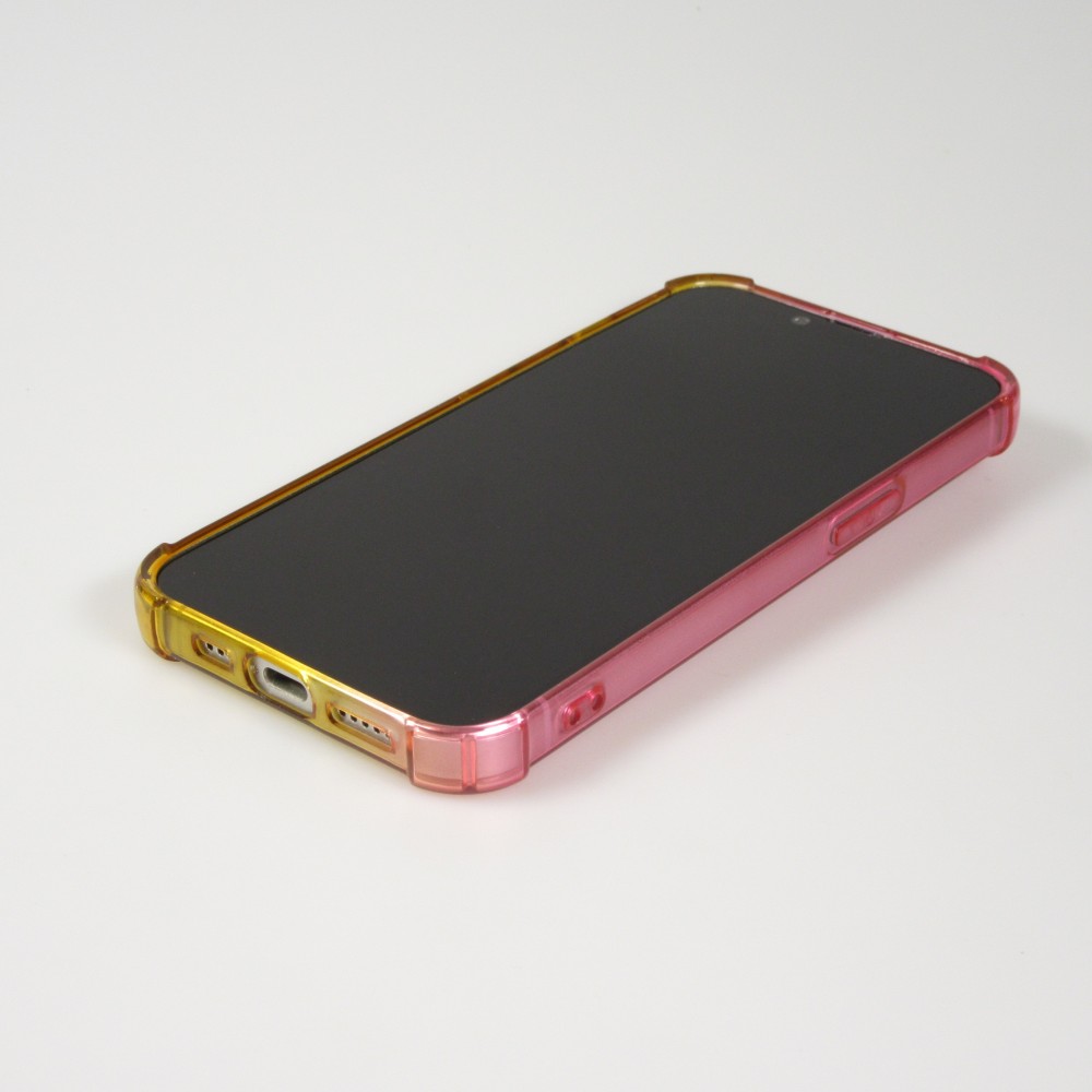 iPhone 16e Case Hülle - Gummi Bumper Rainbow mit extra Schutz für Ecken Antischock - rosa - Gelb