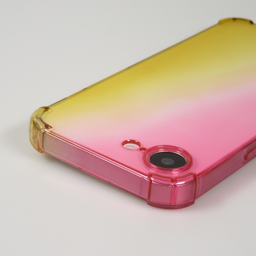 iPhone 16e Case Hülle - Gummi Bumper Rainbow mit extra Schutz für Ecken Antischock - rosa - Gelb