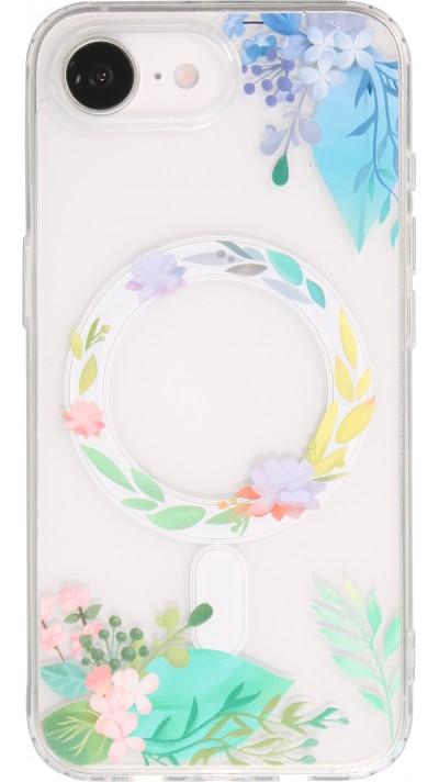 iPhone 16e Case Hülle - Gummi Silikon steif mit MagSafe Frühlings Blumen - Transparent