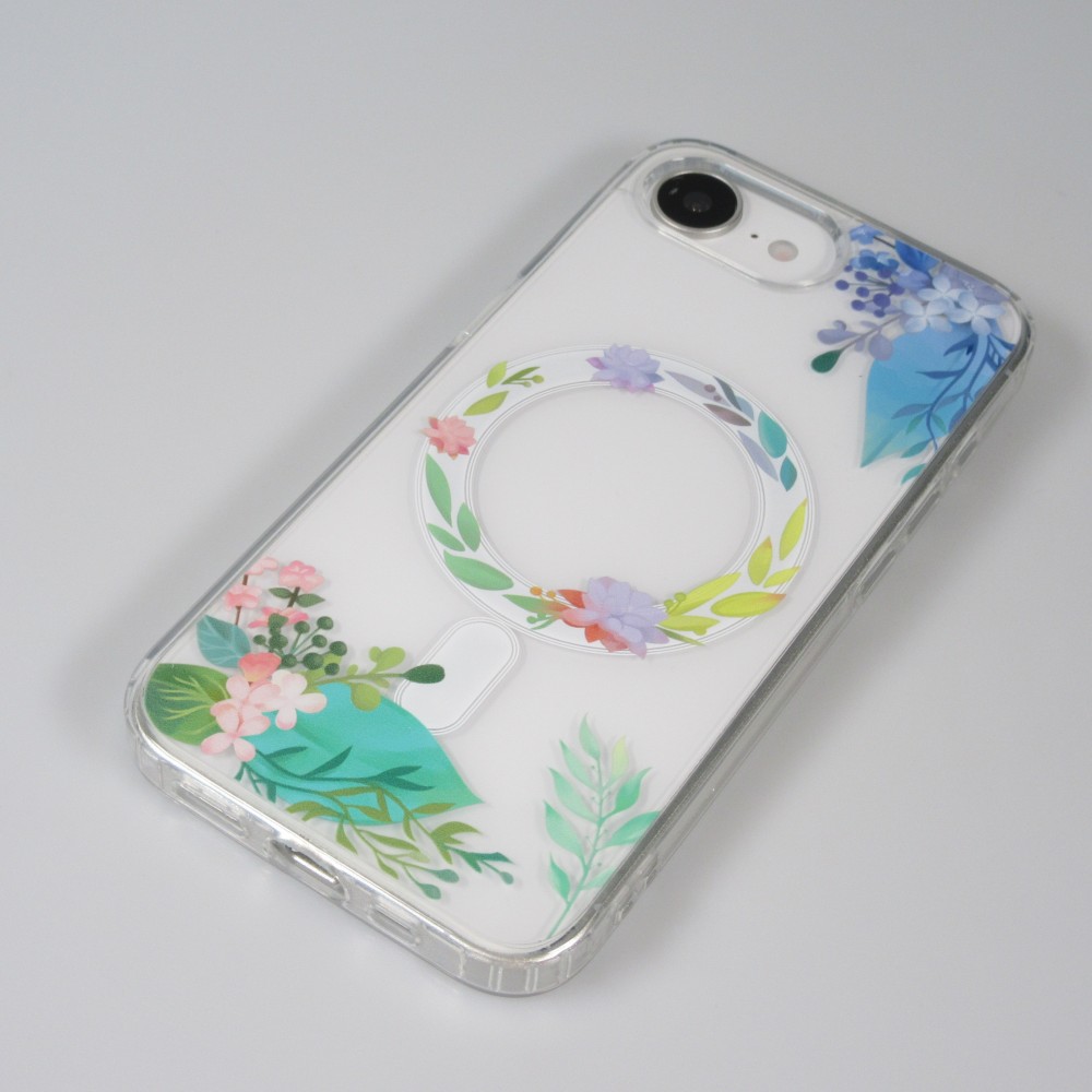 iPhone 16e Case Hülle - Gummi Silikon steif mit MagSafe Frühlings Blumen - Transparent