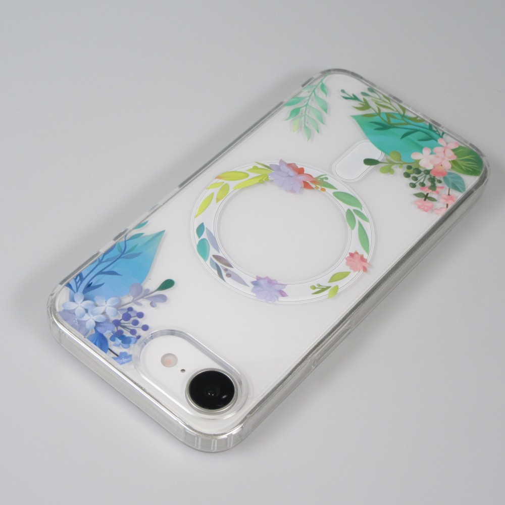 iPhone 16e Case Hülle - Gummi Silikon steif mit MagSafe Frühlings Blumen - Transparent