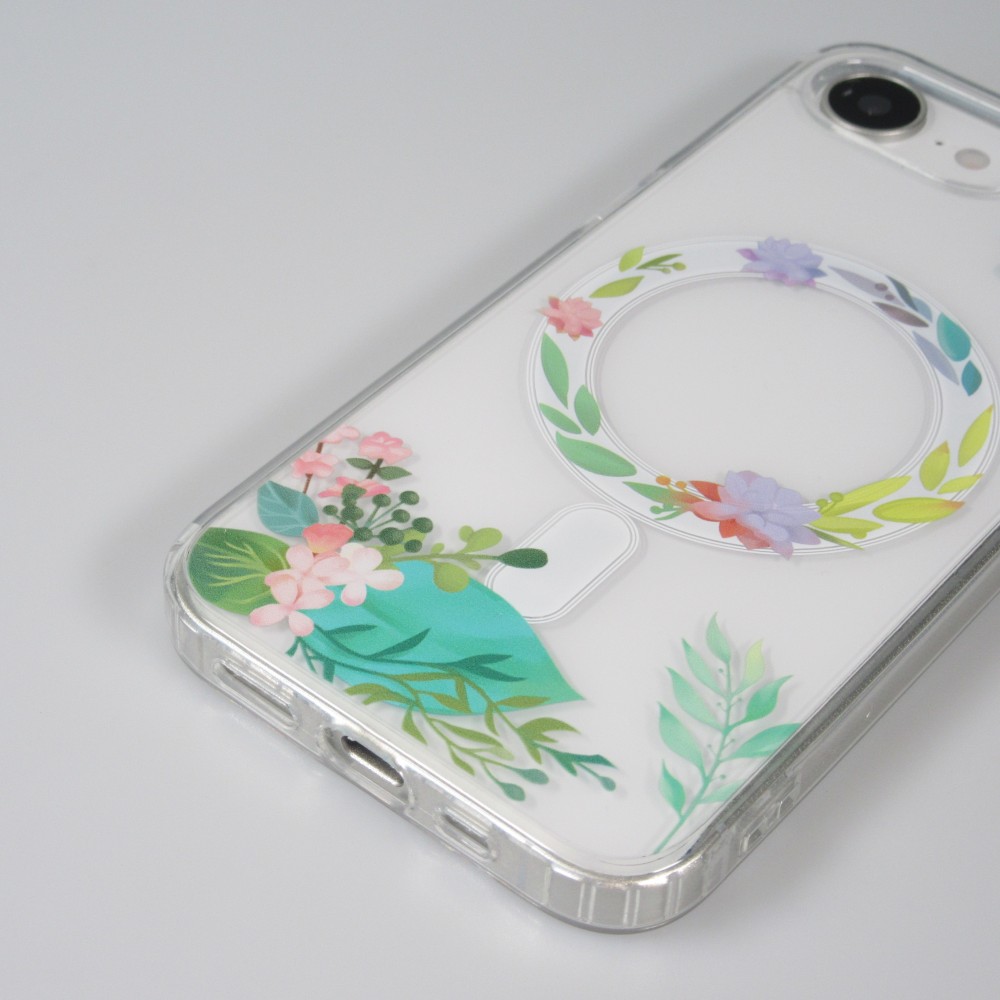 iPhone 16e Case Hülle - Gummi Silikon steif mit MagSafe Frühlings Blumen - Transparent