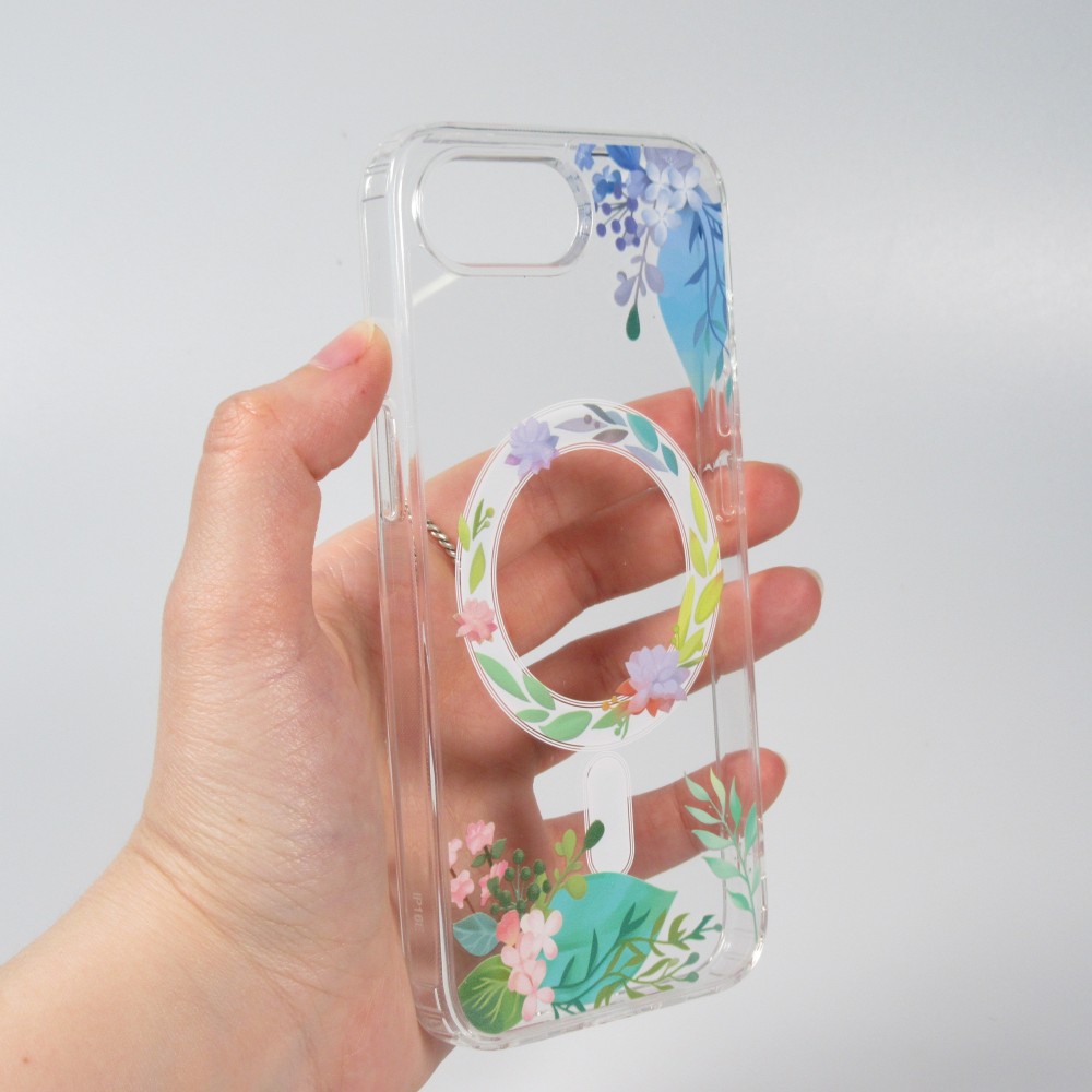 iPhone 16e Case Hülle - Gummi Silikon steif mit MagSafe Frühlings Blumen - Transparent