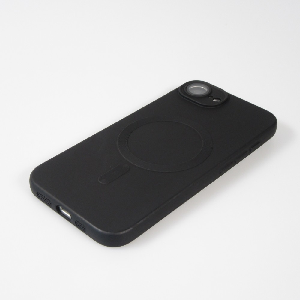 iPhone 16e Case H&uuml;lle - Gummi weich mit Kameraschutzglas MagSafe - Schwarz