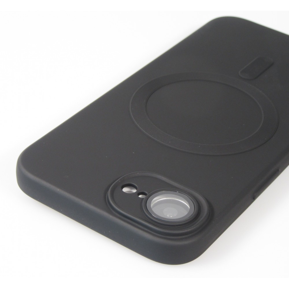 iPhone 16e Case H&uuml;lle - Gummi weich mit Kameraschutzglas MagSafe - Schwarz