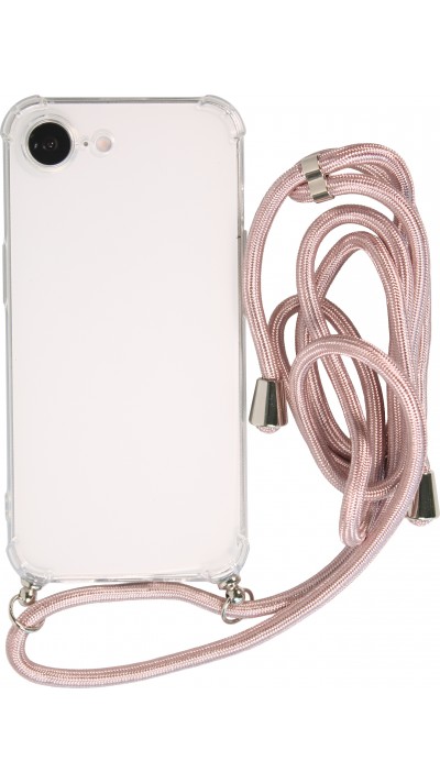 Hülle iPhone 16e - Gummi transparent mit Seil rosa - Gold