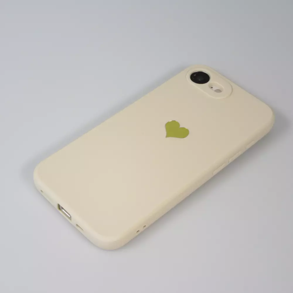 iPhone 16e Case Hülle - Silikon Mat Herz gold - Beige