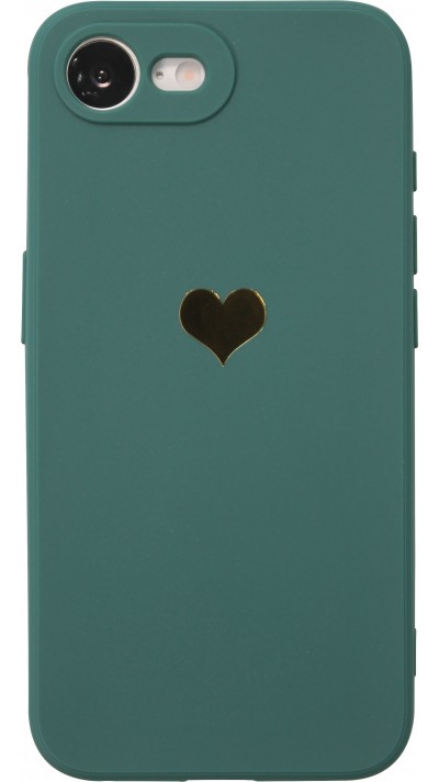 iPhone 16e Case Hülle - Silikon Mat Herz gold - Dunkelgrün