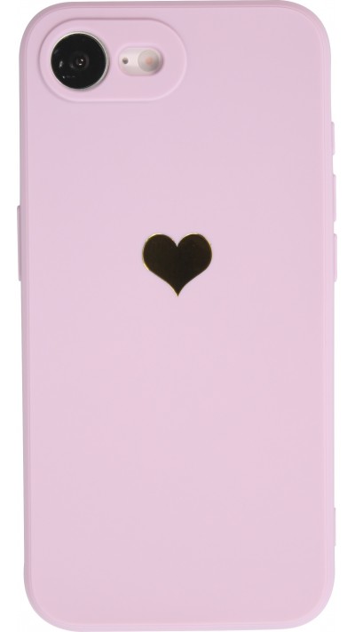 iPhone 16e Case Hülle - Silikon Mat Herz gold - Violett