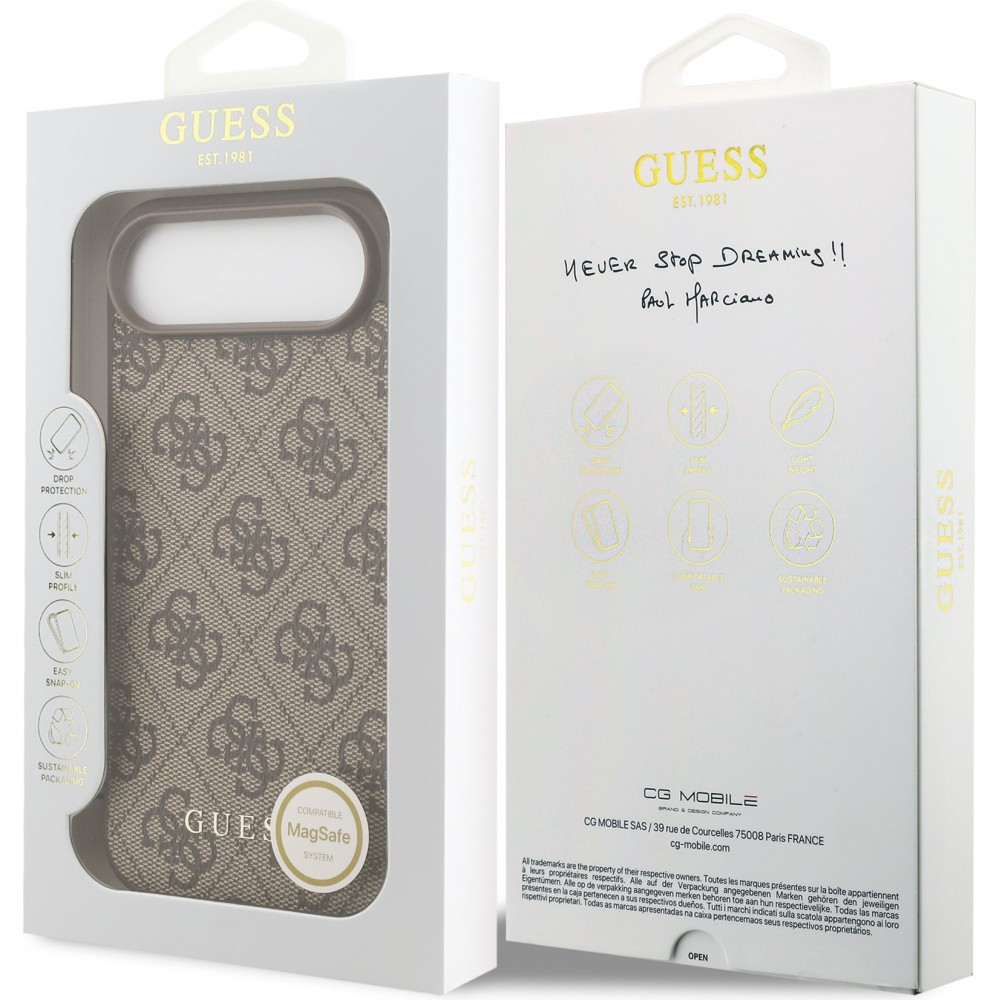 iPhone 17 Air Case Hülle - Guess 4G Charm Elegante Schutz Raffiniertes Design Trendaccessoire - Braun