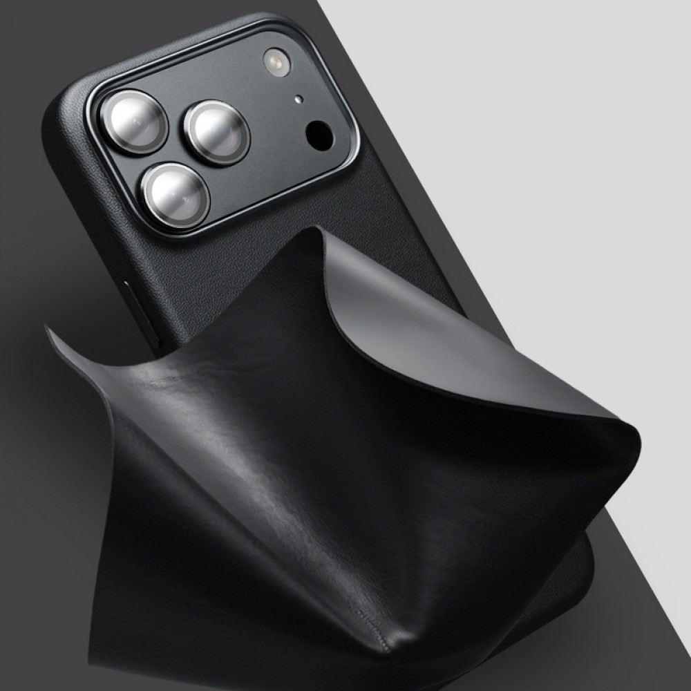 Hülle iPhone 17 Air - Qialino Echtleder (MagSafe kompatibel) - Schwarz