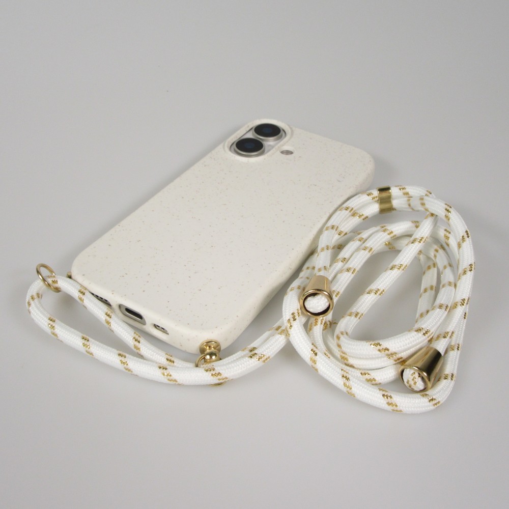 iPhone 17 Case Hülle - Bio Eco-Friendly Vegan mit Handykette Necklace - Weiss