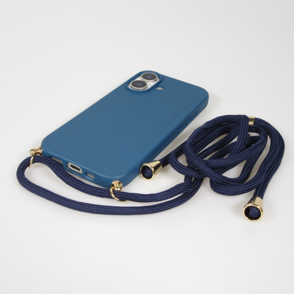 iPhone 17 Case Hülle - Bio Eco-Friendly Vegan mit Handykette Necklace blau